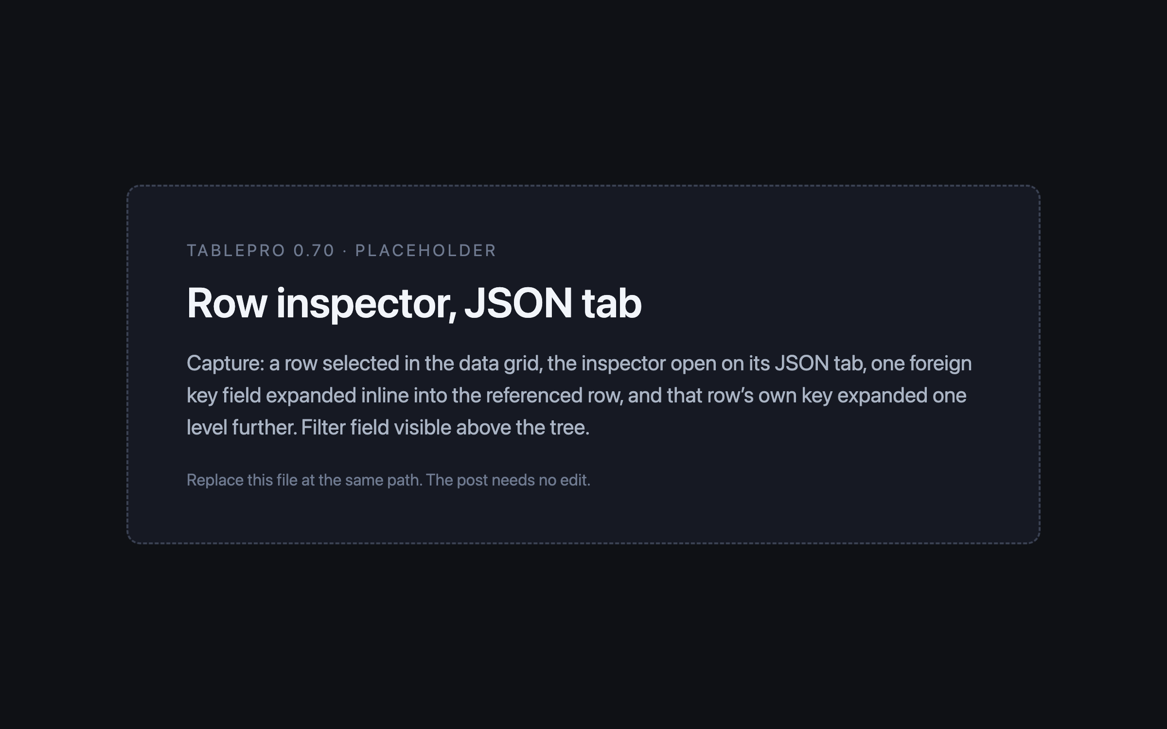 TablePro row inspector with the JSON tab selected, showing the selected order row rendered as formatted JSON with syntax colouring, its customer_id field expanded inline into the full customer row it references, and that row's country_id expanded one level further into a countries row, with a filter field above the tree
